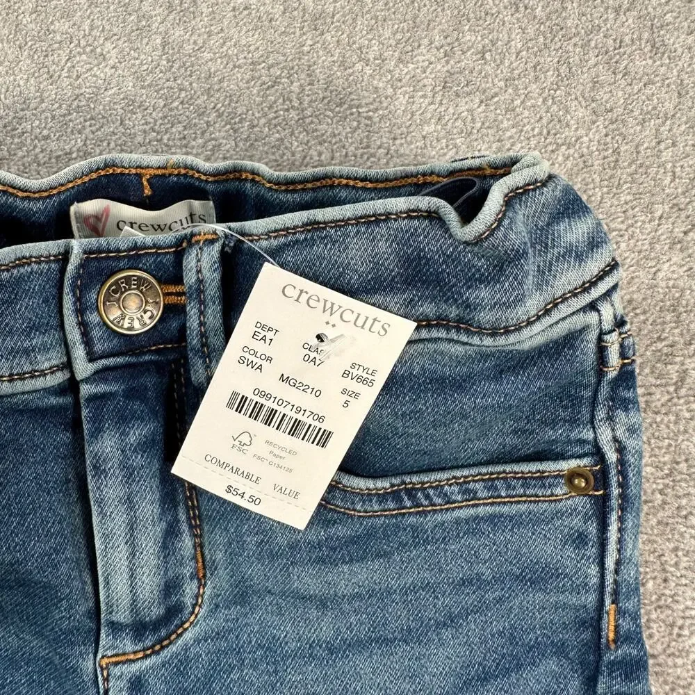 Crewcuts J.Crew Girls Jeans Size 5 Blue Denim Distressed Adjustable Waist BV665